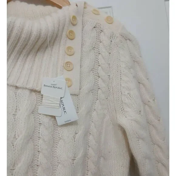 Banana republic womens large soft wool angora cable knit sweater cream ivory - Picture 3 of 7